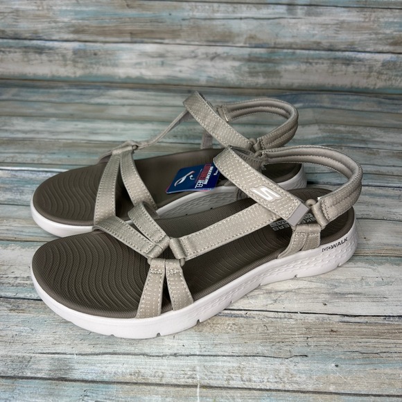 Skechers Sandals Size 10 Go Walk Flex Sublime Taupe Womens Goga Mat - Picture 1 of 9